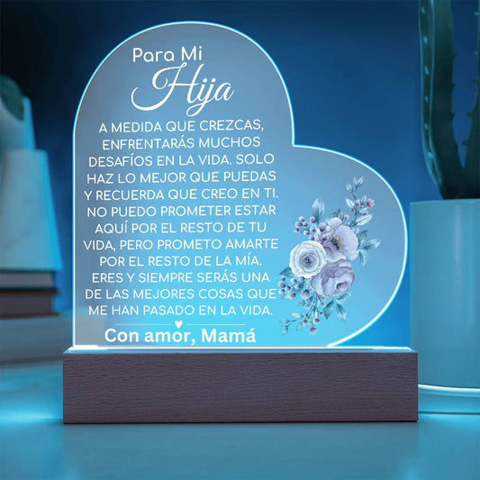 Para Mi Hija - Placa de Corazón Acrílica con Luz LED