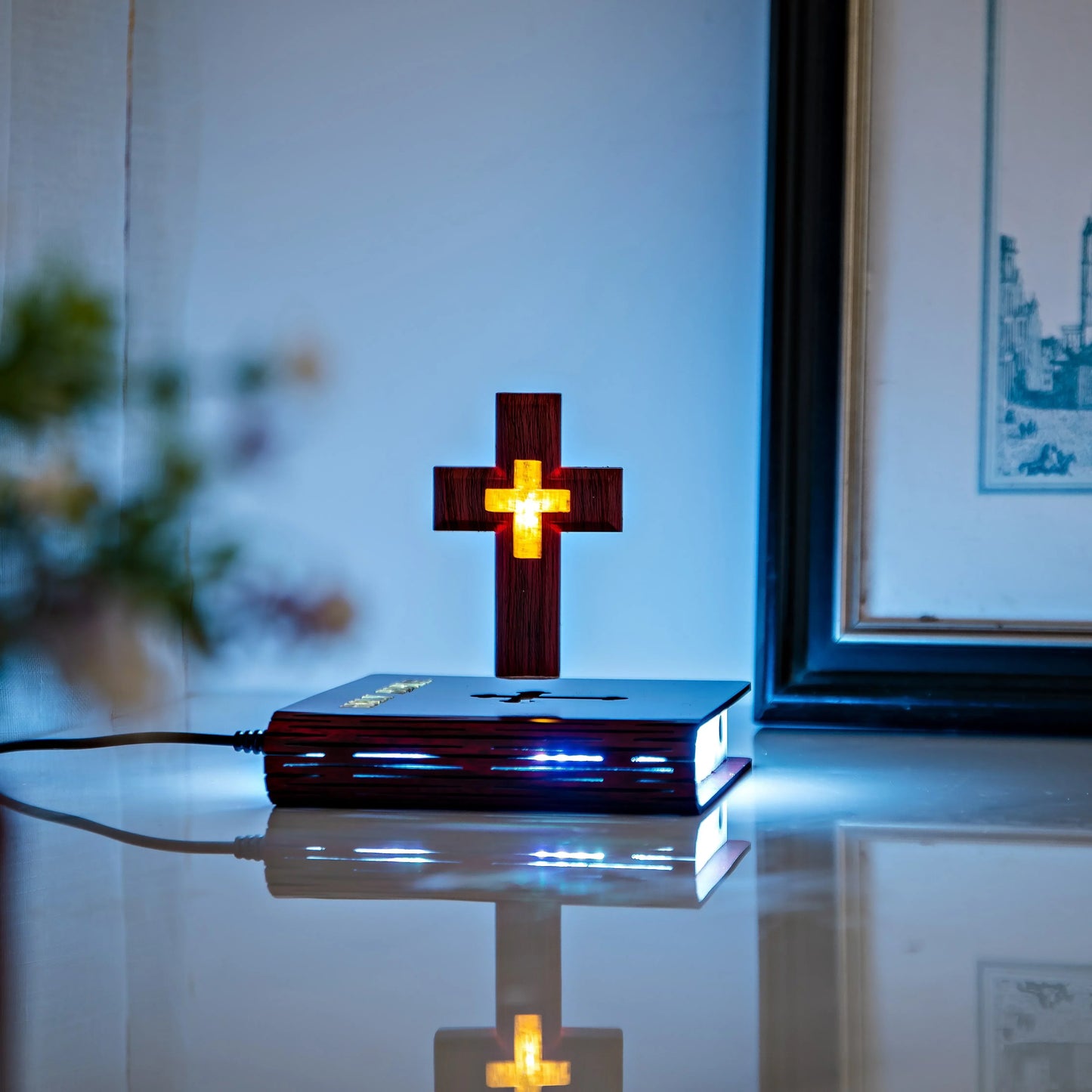 Levitating Cross-Bible Lamp